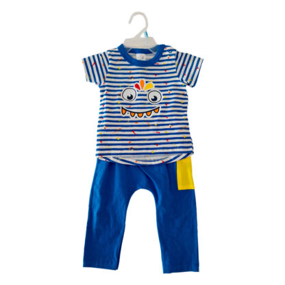 Conjunto de 2 piezas para bebé niño Puppy Co azul con rayas